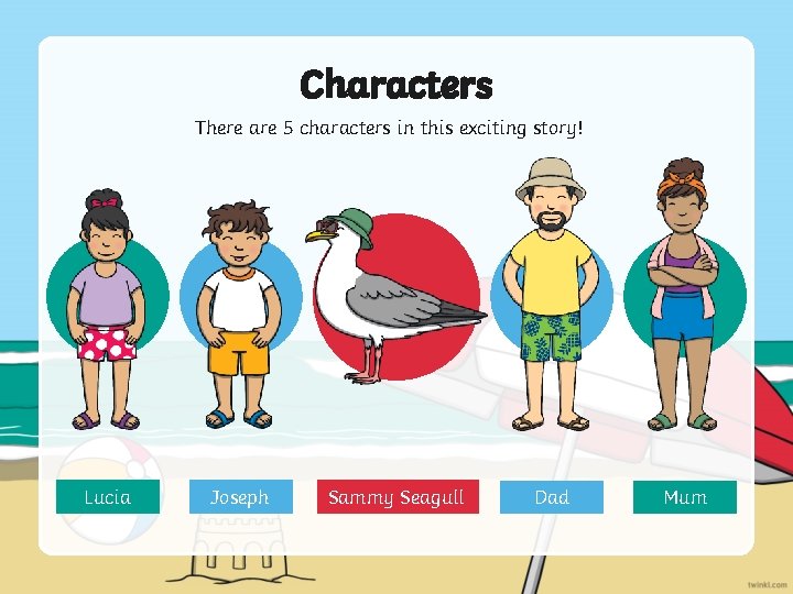 Characters There are 5 characters in this exciting story! Lucia Joseph Sammy Seagull Dad