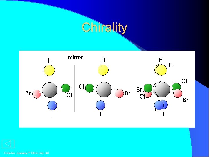 Chirality H mirror H H Cl Cl Br Timberlake, Chemistry 7 th Edition, page