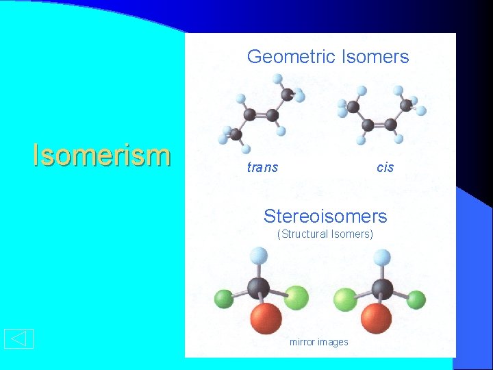 Geometric Isomers Isomerism trans cis Stereoisomers (Structural Isomers) mirror images 