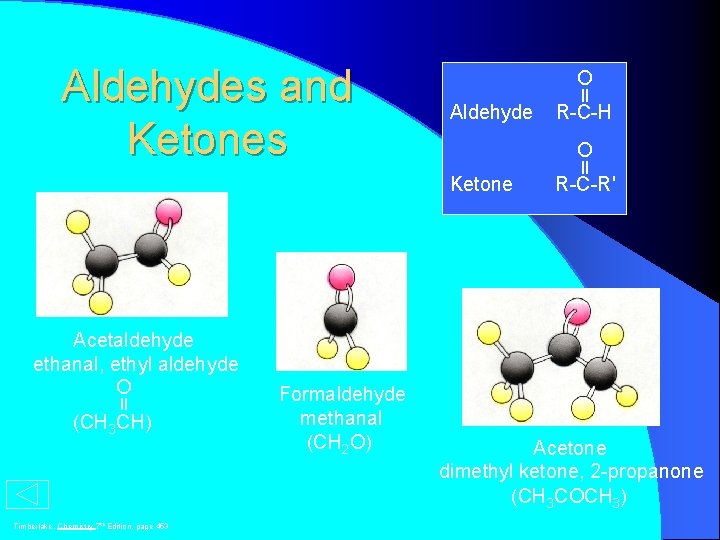Aldehydes and Ketones O Aldehyde O Ketone Acetaldehyde ethanal, ethyl aldehyde O (CH 3