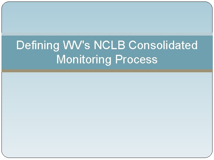 Defining WV's NCLB Consolidated Monitoring Process 