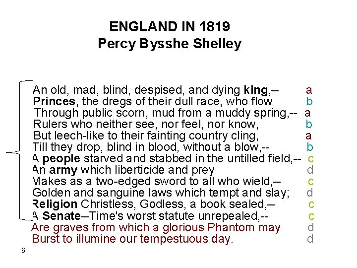 ENGLAND IN 1819 Percy Bysshe Shelley An old, mad, blind, despised, and dying king, ENGLAND IN 1819 Percy Bysshe Shelley An old, mad, blind, despised, and dying king,