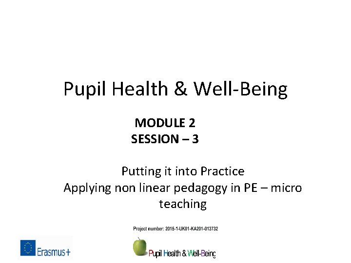 Pupil Health & Well-Being MODULE 2 SESSION – 3 Putting it into Practice Applying