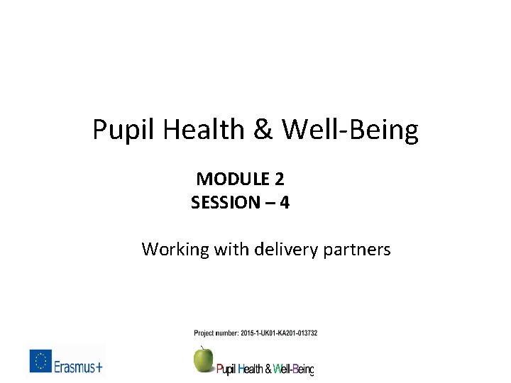 Pupil Health & Well-Being MODULE 2 SESSION – 4 Working with delivery partners 