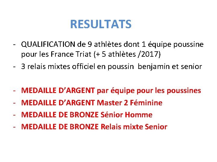 RESULTATS - QUALIFICATION de 9 athlètes dont 1 équipe poussine pour les France Triat