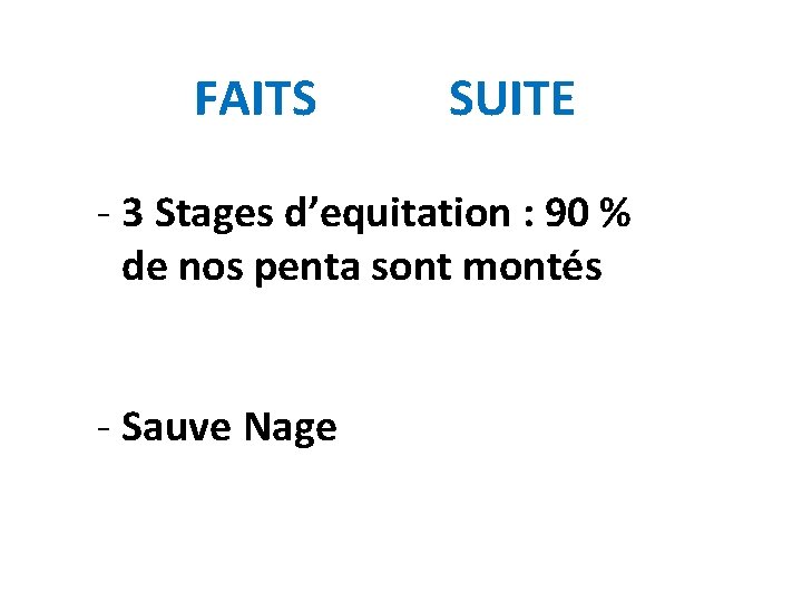 FAITS SUITE - 3 Stages d’equitation : 90 % de nos penta sont montés