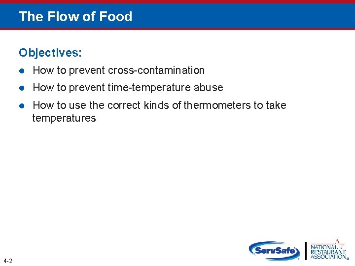 The Flow of Food Objectives: 4 -2 l How to prevent cross-contamination l How