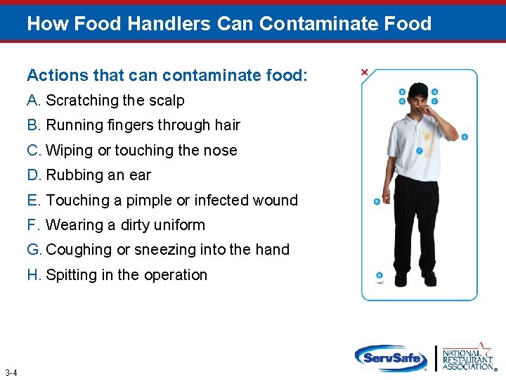 How Food Handlers Can Contaminate Food Actions that can contaminate food: A. Scratching the