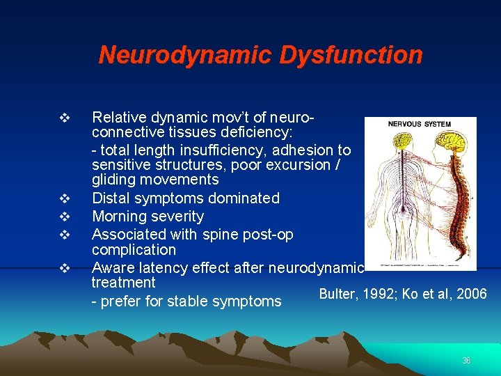 Neurodynamic Dysfunction v v v Relative dynamic mov’t of neuroconnective tissues deficiency: - total