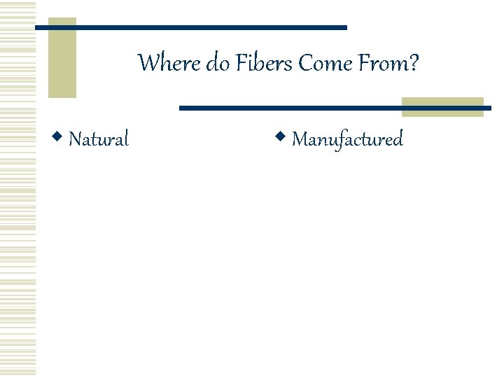 Where do Fibers Come From? w Natural w Manufactured 