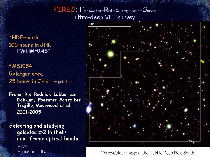 FIRES: Faint. Infra-Red-Extragalactic-Survey ultra-deep VLT survey *HDF-south 100 hours in JHK FWHM=0. 45” *MS
