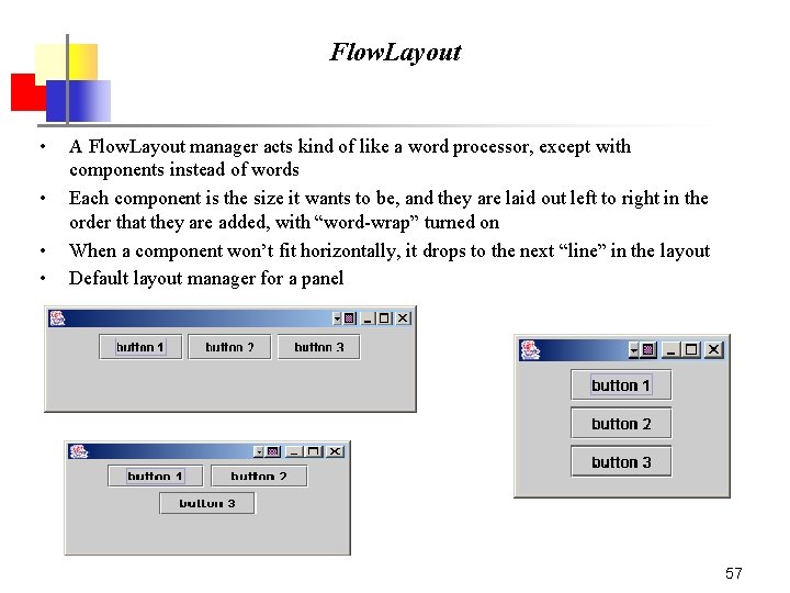 Flow. Layout • • A Flow. Layout manager acts kind of like a word Flow. Layout • • A Flow. Layout manager acts kind of like a word