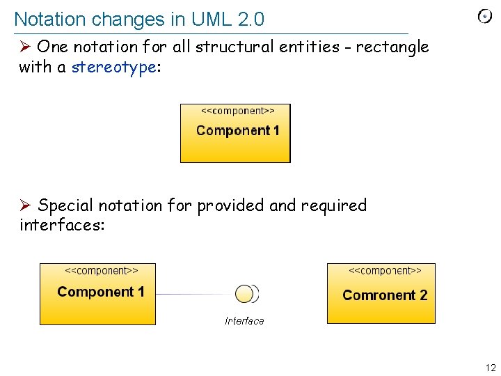 Notation changes in UML 2. 0 Ø One notation for all structural entities -