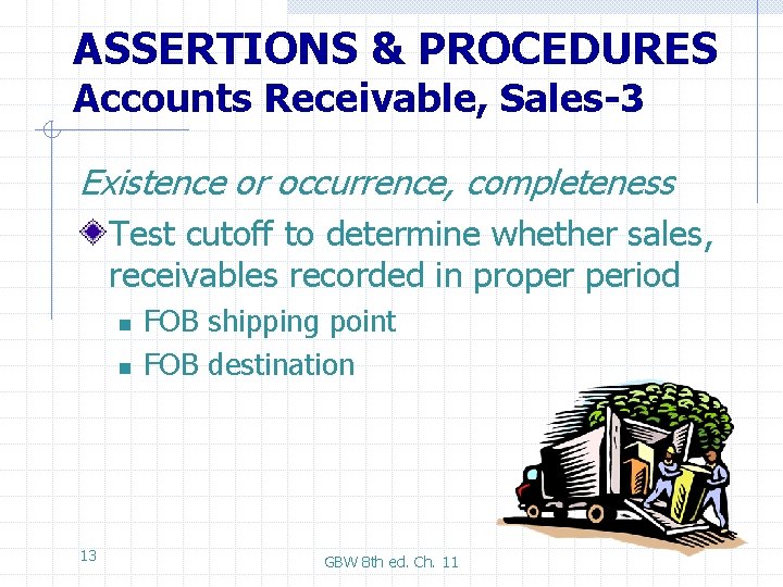 ASSERTIONS & PROCEDURES Accounts Receivable, Sales-3 Existence or occurrence, completeness Test cutoff to determine