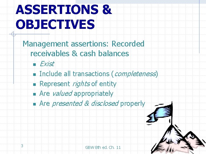 ASSERTIONS & OBJECTIVES Management assertions: Recorded receivables & cash balances n n n 3