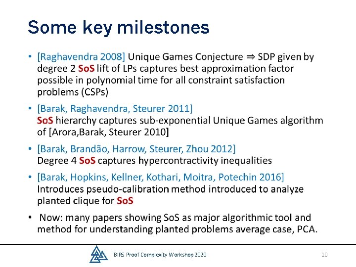 Some key milestones • BIRS Proof Complexity Workshop 2020 10 
