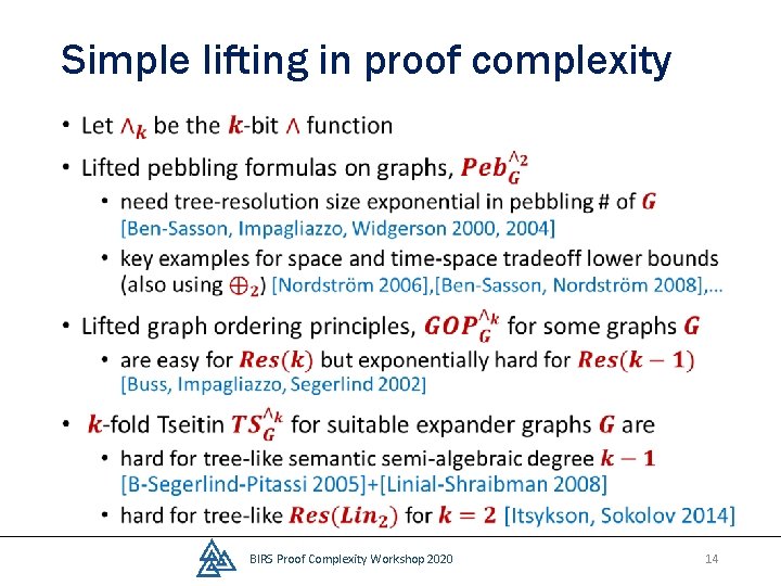 Simple lifting in proof complexity • BIRS Proof Complexity Workshop 2020 14 