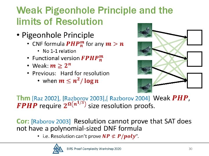 Weak Pigeonhole Principle and the limits of Resolution • BIRS Proof Complexity Workshop 2020