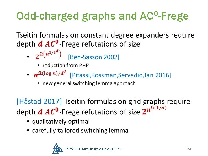 Odd-charged graphs and AC 0 -Frege • BIRS Proof Complexity Workshop 2020 31 