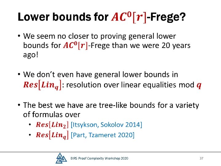  • BIRS Proof Complexity Workshop 2020 37 