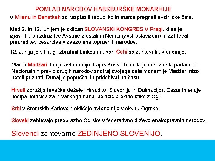 POMLAD NARODOV HABSBURŠKE MONARHIJE V Milanu in Benetkah so razglasili republiko in marca pregnali