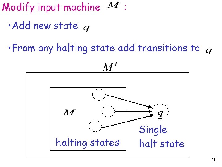 Modify input machine : • Add new state • From any halting state add