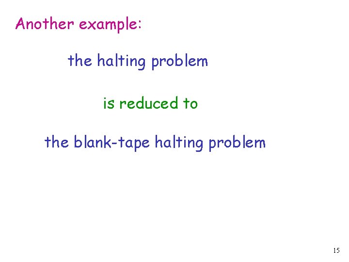 Another example: the halting problem is reduced to the blank-tape halting problem 15 