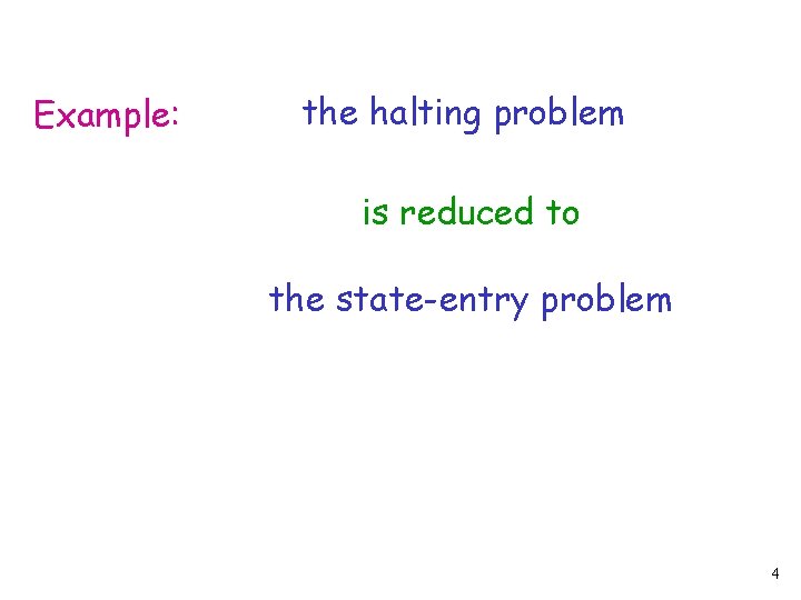Example: the halting problem is reduced to the state-entry problem 4 