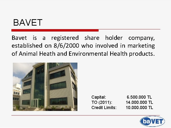 BAVET Bavet is a registered share holder company, established on 8/6/2000 who involved in