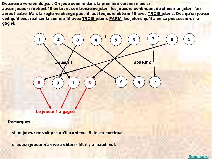 Deuxième version du jeu : On joue comme dans la première version mais si