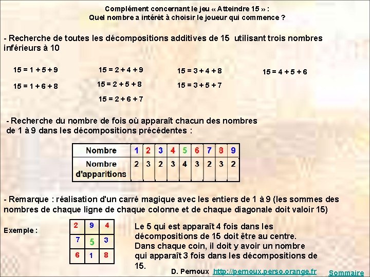 Complément concernant le jeu « Atteindre 15 » : Quel nombre a intérêt à