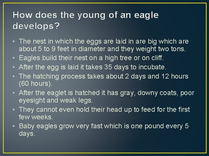 How does the young of an eagle develops? • The nest in which the