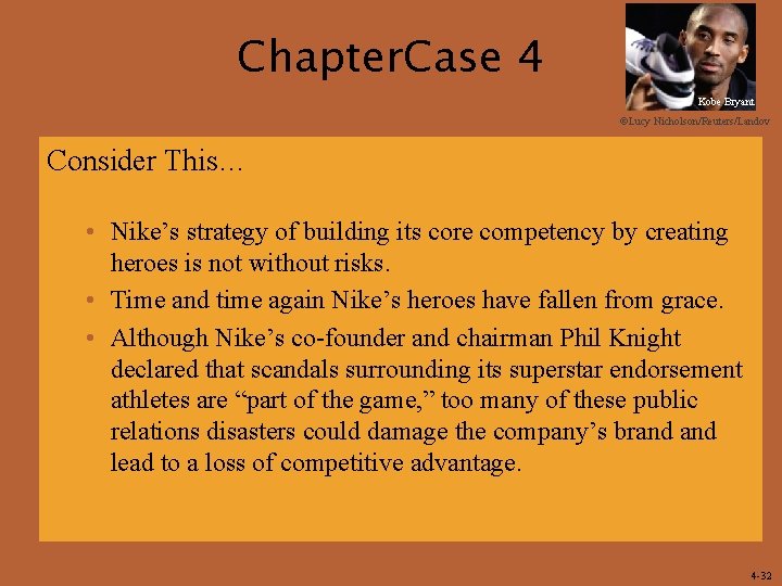 Chapter. Case 4 Kobe Bryant ©Lucy Nicholson/Reuters/Landov Consider This… • Nike’s strategy of building