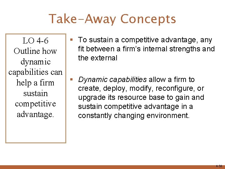 Take-Away Concepts § To sustain a competitive advantage, any LO 4 -6 fit between