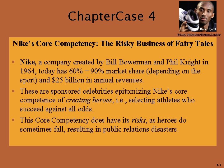 Chapter. Case 4 Kobe Bryant ©Lucy Nicholson/Reuters/Landov Nike’s Core Competency: The Risky Business of