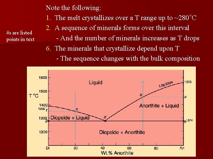 #s are listed points in text Note the following: 1. The melt crystallizes over