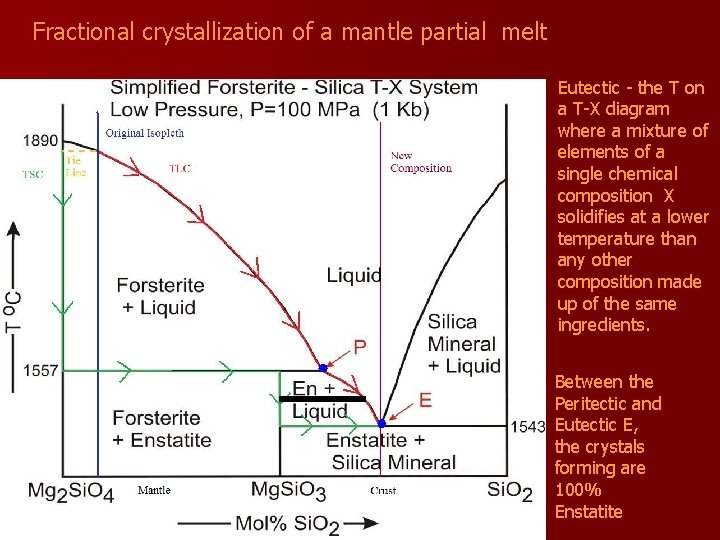 Fractional crystallization of a mantle partial melt Eutectic - the T on a T-X