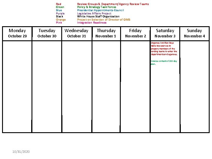 Red Green Blue Purple Black Orange Pink Monday October 29 Tuesday October 30 Review