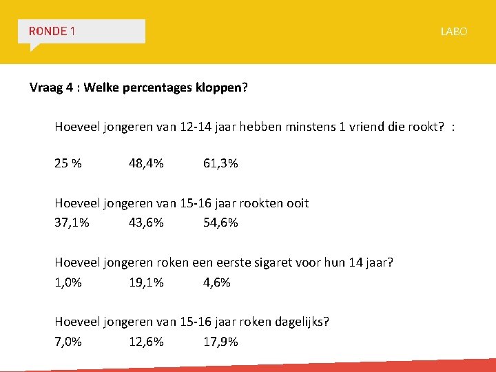 LABO Vraag 4 : Welke percentages kloppen? Hoeveel jongeren van 12 -14 jaar hebben