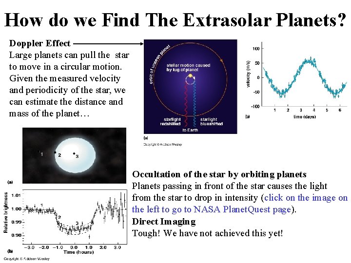 How do we Find The Extrasolar Planets? Doppler Effect Large planets can pull the