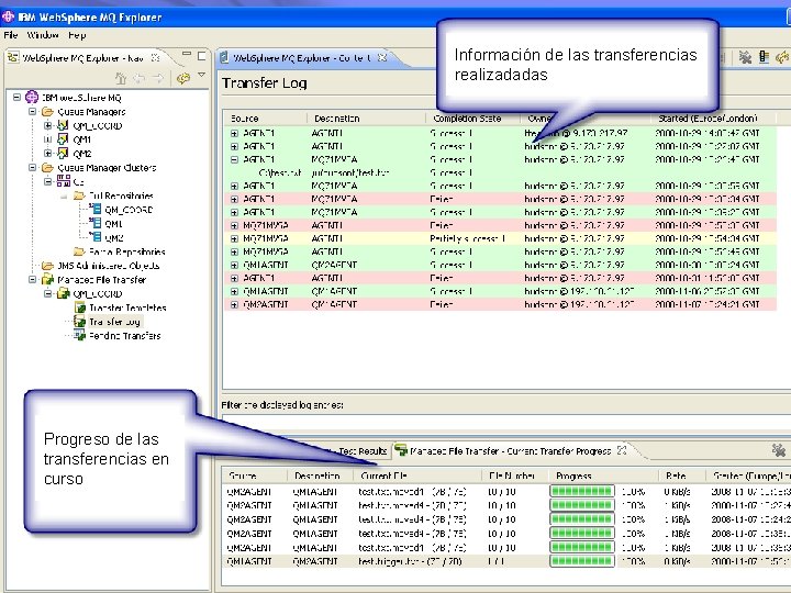 IBM Software Group | Web. Sphere software Información de las transferencias realizadadas Progreso de