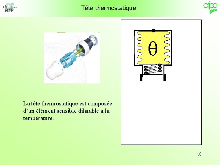 Tête thermostatique La tête thermostatique est composée d’un élément sensible dilatable à la température.