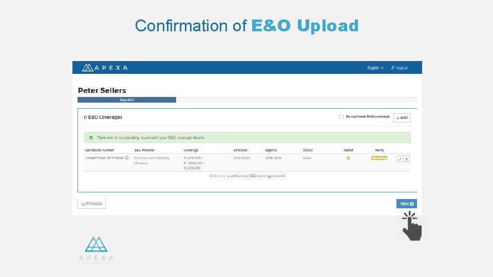 Confirmation of E&O Upload 