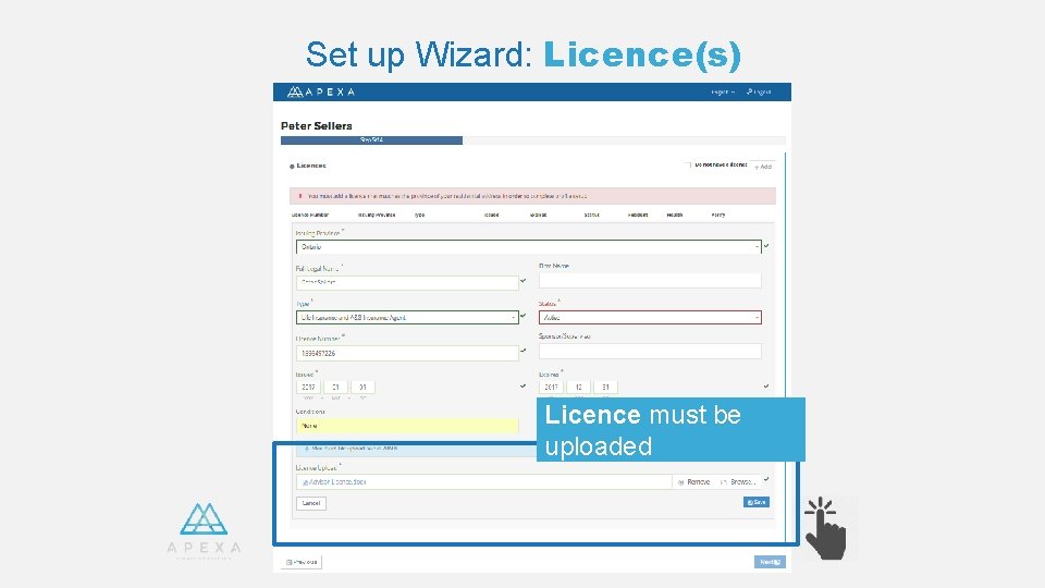 Set up Wizard: Licence(s) Licence must be uploaded 