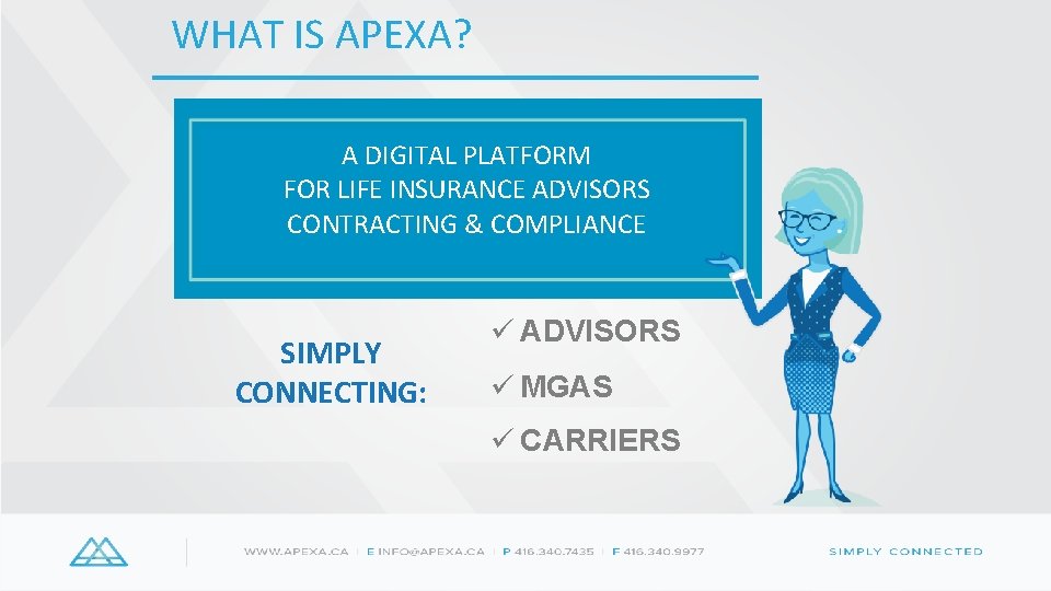 WHAT IS APEXA? A DIGITAL PLATFORM FOR LIFE INSURANCE ADVISORS CONTRACTING & COMPLIANCE SIMPLY