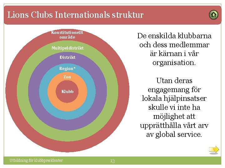 Lions Clubs Internationals struktur Konstitutionellt område De enskilda klubbarna och dess medlemmar är kärnan