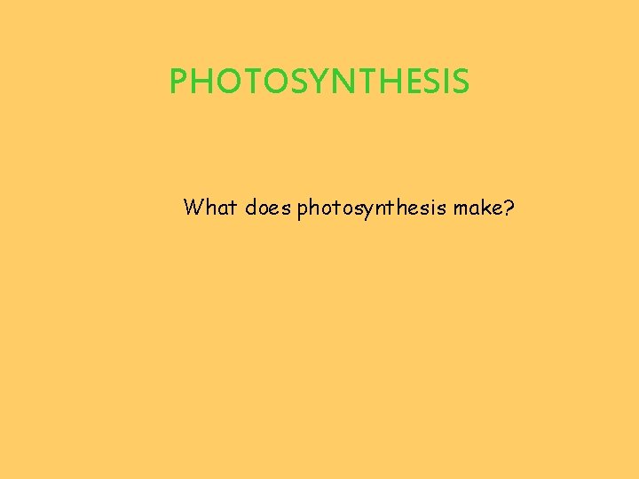 PHOTOSYNTHESIS What does photosynthesis make? 
