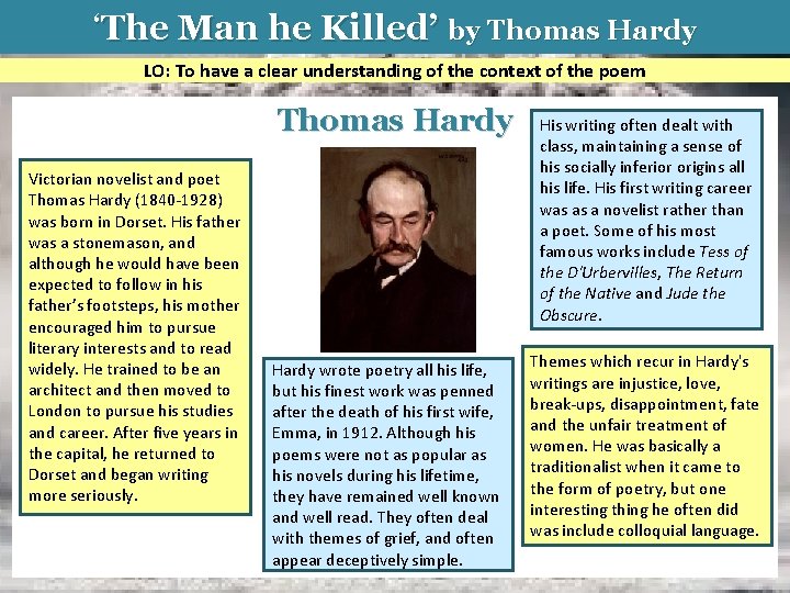 ‘The Man he Killed’ by Thomas Hardy LO: To have a clear understanding of