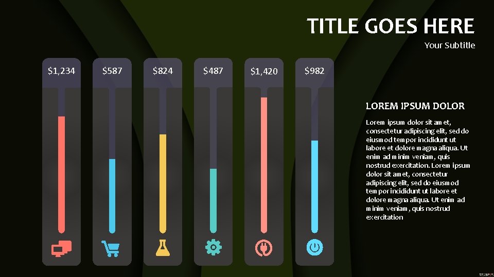 TITLE GOES HERE Your Subtitle $1, 234 $587 $824 $487 $1, 420 $982 LOREM