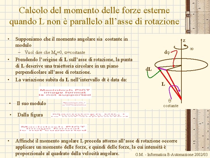 Calcolo del momento delle forze esterne quando L non è parallelo all’asse di rotazione